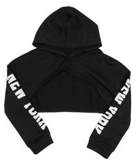 Čierna crop mikina s nápismi a kapucňou