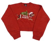 Červený crop sveter s jezevčíkem New Look