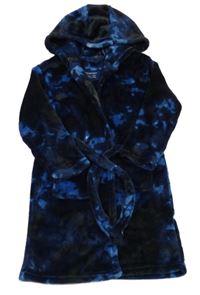 Černo-tmavomodrý vzorovaný plyšový župan s kapucí Primark