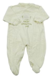 Smetanový sametový overal s medvídkem a nápisem 