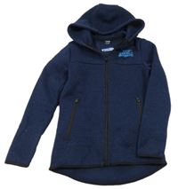 Tmavomodrá melírovaná pletená propínací mikina s kapucí Y.F.K.