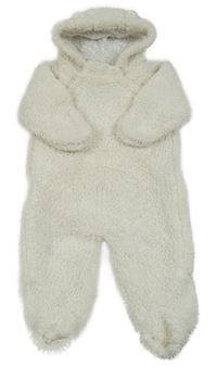 Bílá huňatá zateplená kombinéza s kapucí 