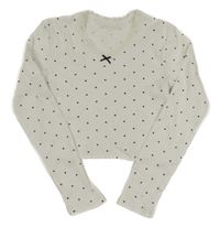 Bielo-čierne bodkovaná é rebrované crop tričko s mašlou a čipkou