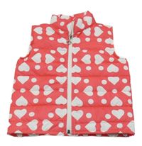 Ružovo-biela šušťáková zateplená vesta so srdiečkami