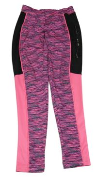 Neonově růžovo-černo-šedé melírované sportovní legíny s nápisem 