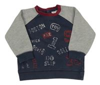 Tmavomodro-sivá mikina s nápismi