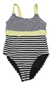 Černo-bílo-žluté pruhované jednodílné šaty Y.F.K.