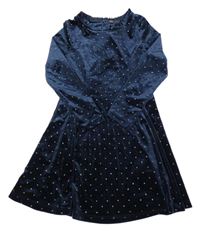 Tmavomodro-zlaté bodkovaná é zamatové šaty M&S