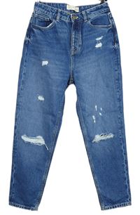 Dámske modré mom rifle s dierami Denim