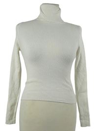 Dámský bílý žebrovaný svetrový crop rolák Pull&Bear 