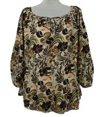 Dámska béžovo-čierna kvetovaná blúzka s lodičkovým výstřihem Zabaione