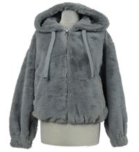 Dámská šedá kožešinová bunda s kapucí Bershka 
