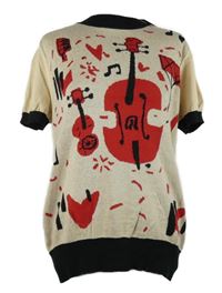 Nové - Dámské béžovo-černé pletené tričko s hudebním motivem Collectif 