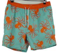 Pánské světlemodro-červené plážové kraťasy s chobotnicemi Boden 