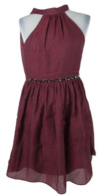Dámské vínové koktejlové šaty s kamínky H&M vel. 32