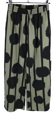 Dámské khaki-černé vzorované culottes kalhoty 
