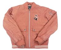Ružová šušťáková zateplená bunda s výšivkou C&A