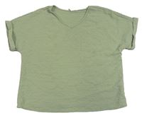 Khaki mačkané crop tričko Shein