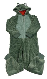 Khaki chlpatá kombinéza s kapucí - dinosaurus F&F