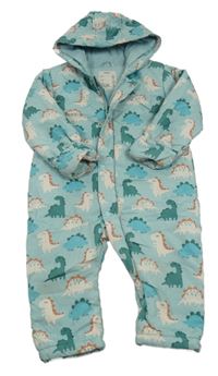 Svetlomodrá šušťáková zimná kombinéza s dinosaurami a kapucňou M&S