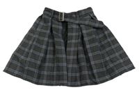 Čierno-sivo-modrá kockovaná skladaná sukňa