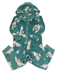 Tyrkysová plyšová kombinéza s Hedvikou a kapucňou M&S