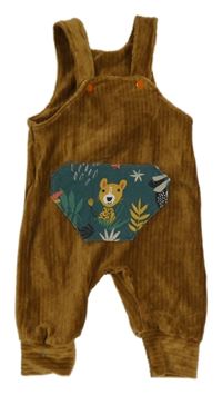 Medové sametové žebrované lacláče s tygrem 