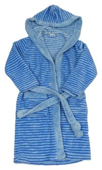 Modrý pruhovaný chlpatý župan s kapucňou Alive