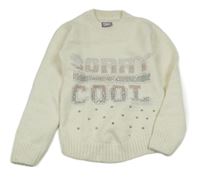 Smetanový svetr s nápisem z kamínků