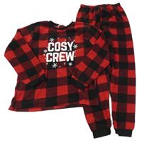 Červeno-černé kostkované fleecové pyžamo s nápisem