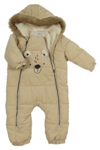 Béžová manšestrová zimní kombinéza s medvědem a kapucí F&F
