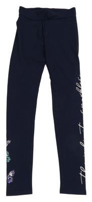 Tmavomodré legíny s nápisom a motýlikmi Page one young