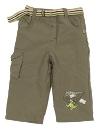 Béžové šušťákové podšité nohavice s dinem a opaskom