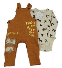 Nové - 2set- oranžové melírované laclové tepláky s Chip&Dale+ body Disney