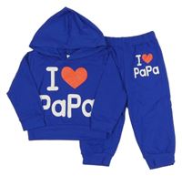 2set- modré triko s nápisem a kapucí+ tepláky