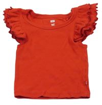 Červené rebrované crop tričko s volánikom WE