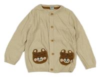 Světlehnědý propínací svetr s medvídky Tu