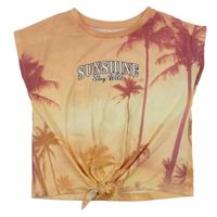 Oranžovo-žluté tričko s palmami a nápisem C&A