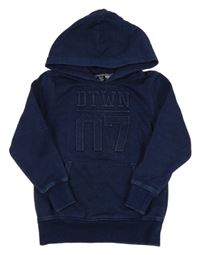 Tmavomodrá mikina riflového vzhledu s nápisom a kapucňou Denim