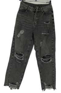 Dámské šedé široké rifle s dírami 