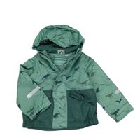 Zelená šušťáková jarná bunda s dinosaurami a kapucňou Impidimpi