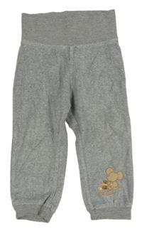 Sivé melírované zamatové tepláky s myškou