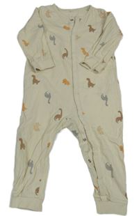 Světlebéžový overal s dinosaury 