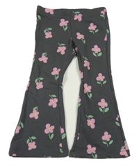 Tmavošedé silnější flare tepláky s kytičkami C&A