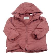 Starorůžová prošívaná šusťáková pod/zimní bunda s kapucí ZARA