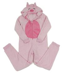 Růžová plyšová kombinéza s kapucí - prasátko