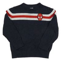 Tmavomodrý melírovaný sveter so Spider-manem a pruhmi C&A