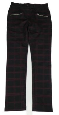 Čierno-vínové kockované tregíny so zipy Dunnes