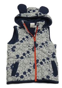 Sivo-tmavomodrá tepláková zateplená vesta s Mickeym a kapucňou Disney