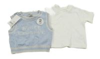 Nové - 2set - Světlemodrá pletená vesta + tričko Next